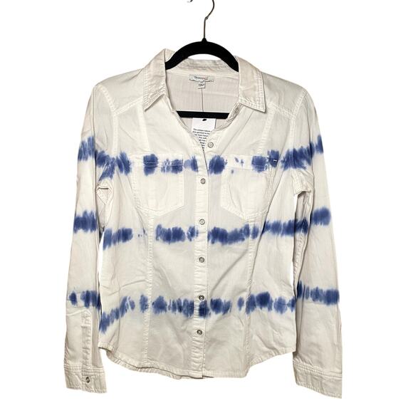 Skinnygirl - NWT - Blue & White Tie Dye Denim Button-Down Top - Picture 1 of 10
